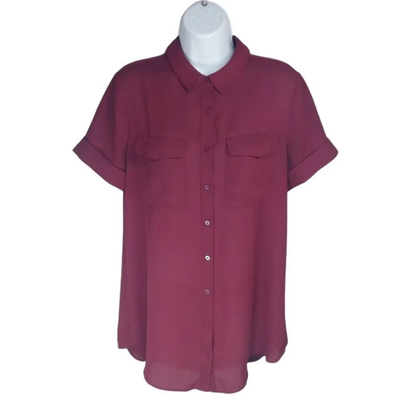 Reitmans Bowler  Style Blouse Semi Sheer Burgundy M - Picture 1 of 7